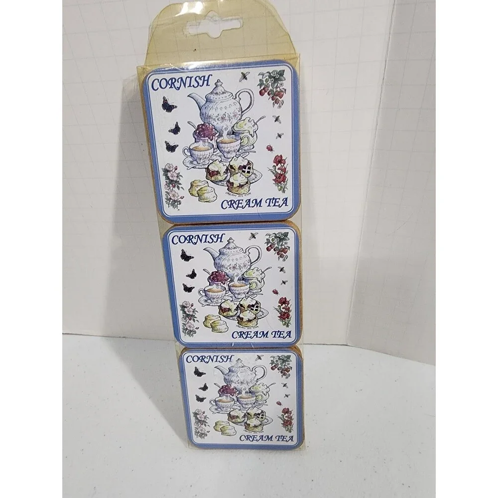 6 Cornish Cream Tea Coasters Tea Set With Desserts Cork Back
